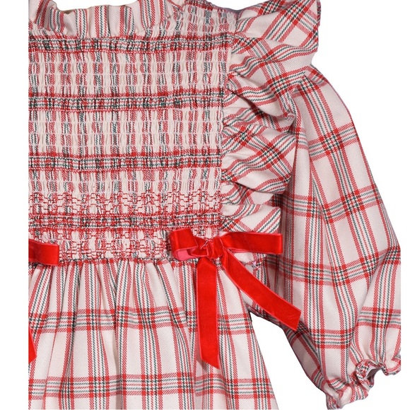 Plaid Ruffle Smocked Dress with Ribbon Bows - Picture 4 of 8
